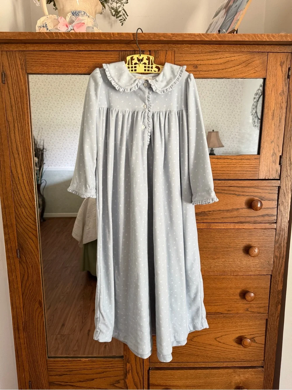 Strasburg Pale Blue Star Print Ruffle-Trim Nightgown